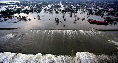 The levee break allowed water from Lake Pontchartrain to flood New Orleans